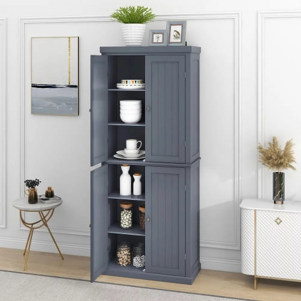 Tall Kitchen Pantry Storage Cabinet with 4 Doors and Adjustable Shelves R78606