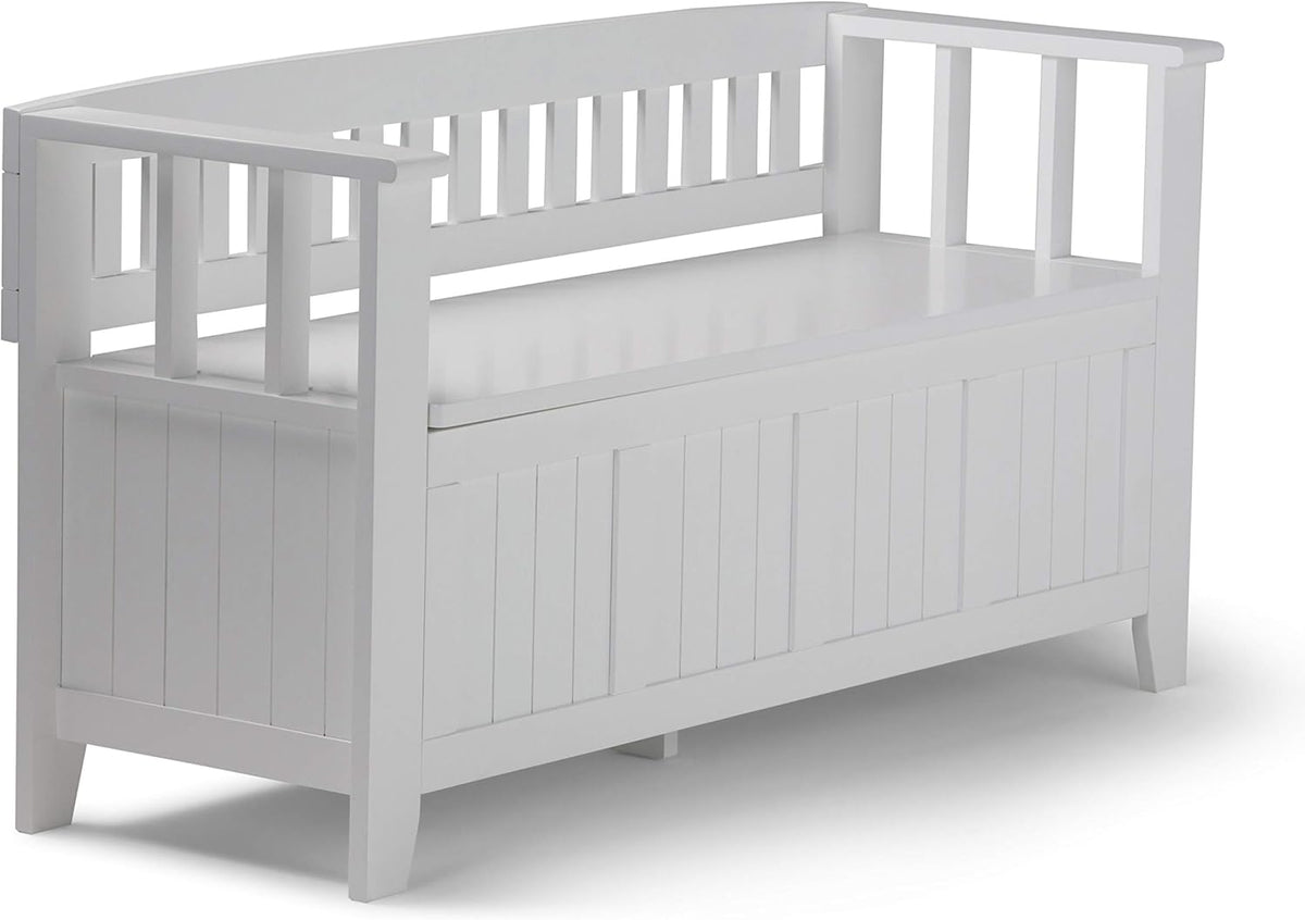 White 48 inch Wide Wood Storage Bench C342416