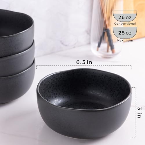 Stoneware Cereal Bowls Set of 6, 28oz Matte Black Q8250