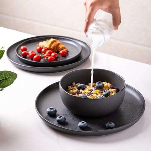 Stoneware Cereal Bowls Set of 6, 28oz Matte Black Q8250