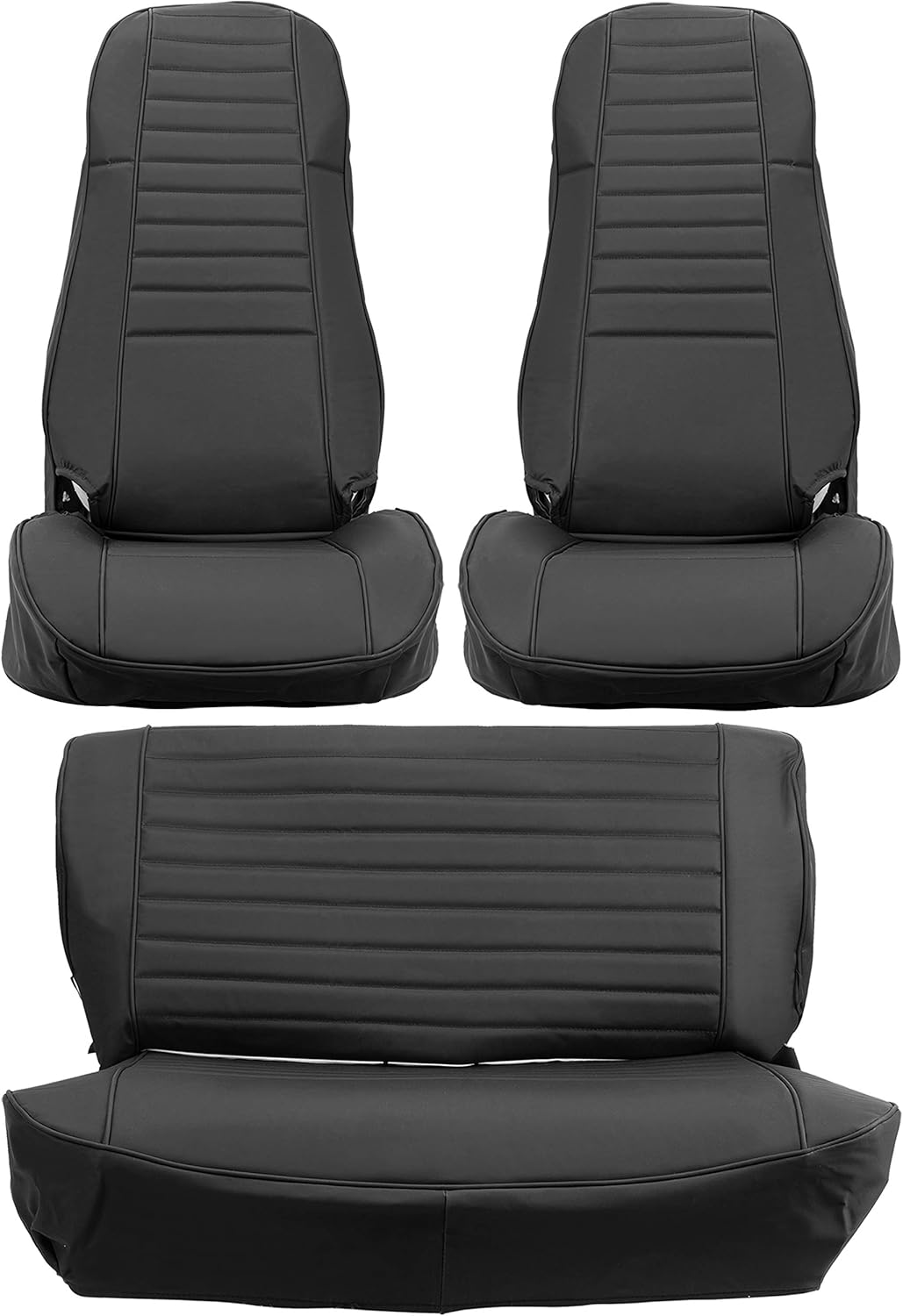 Black Faux Leather Seat Covers for Front High-Back Bucket Seats & Rear Bench Seat K531952