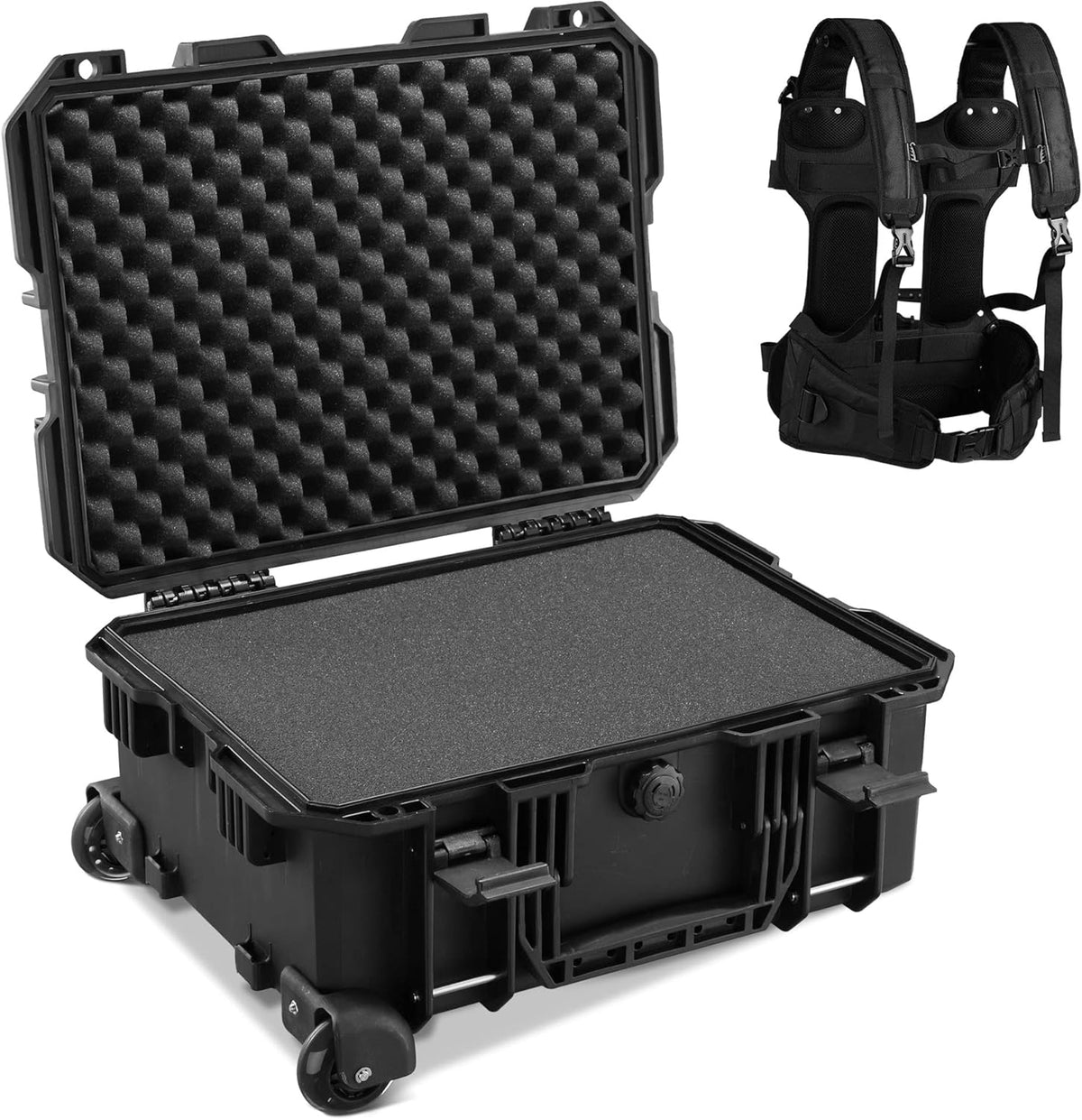 Black Rolling Waterproof Hard Camera Case with Wheels L681