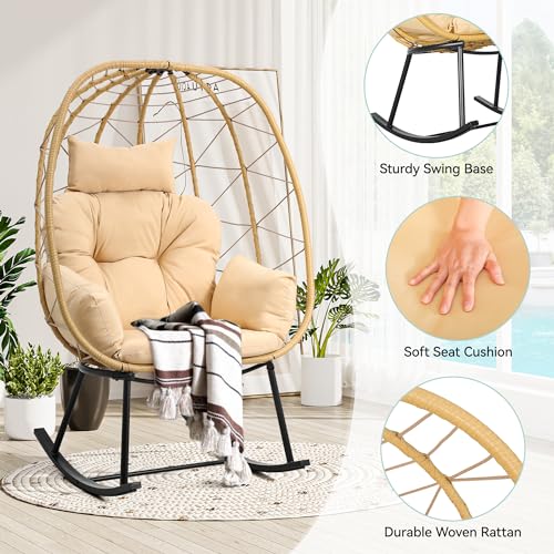 Beige Wicker Rocking Egg Chair A6406
