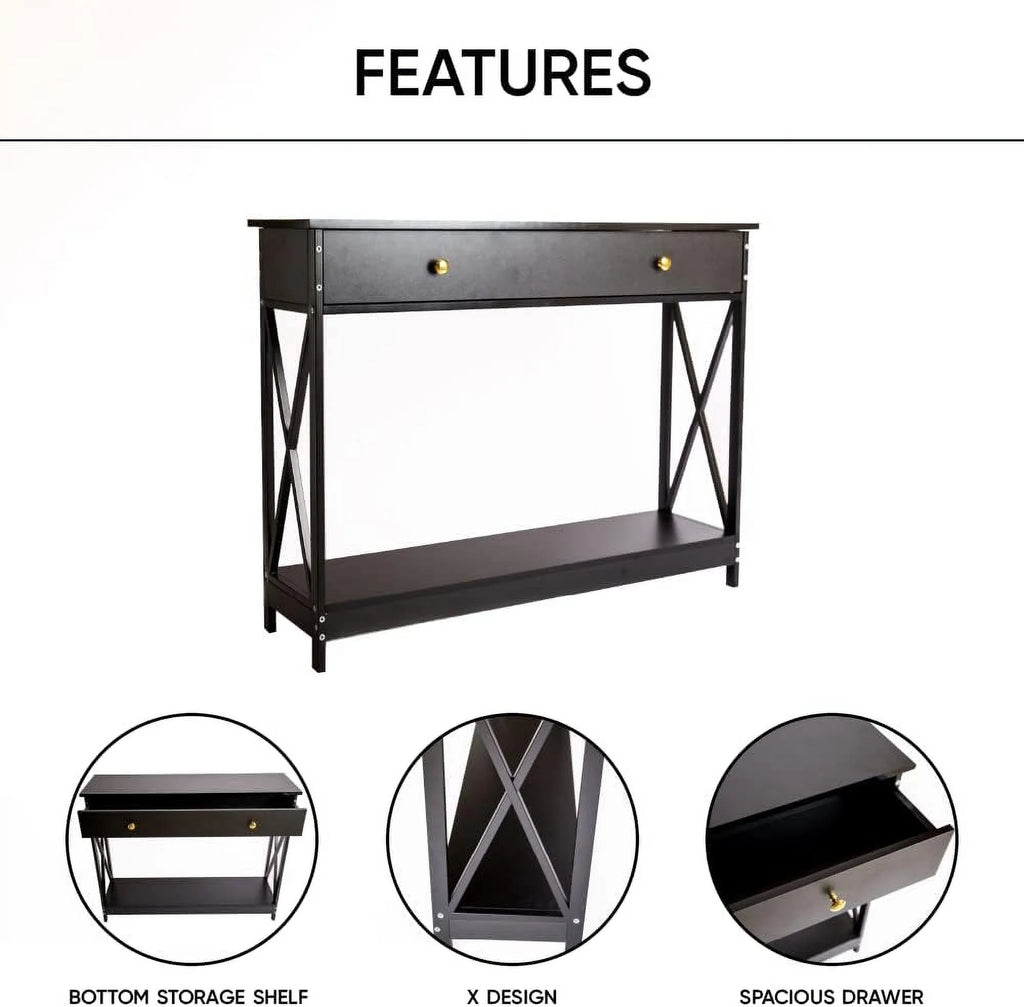 Narrow Wood Entryway Sofa Table with One Large Drawer Q76137