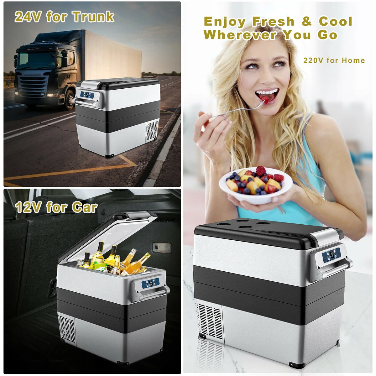 53 Quarts Portable Electric Car Cooler Refrigerator Freezer Compressor Camping A16492