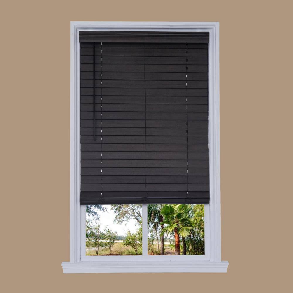 Brown Oak Cordless 2.5 in. Distressed Faux Wood Blind V53247