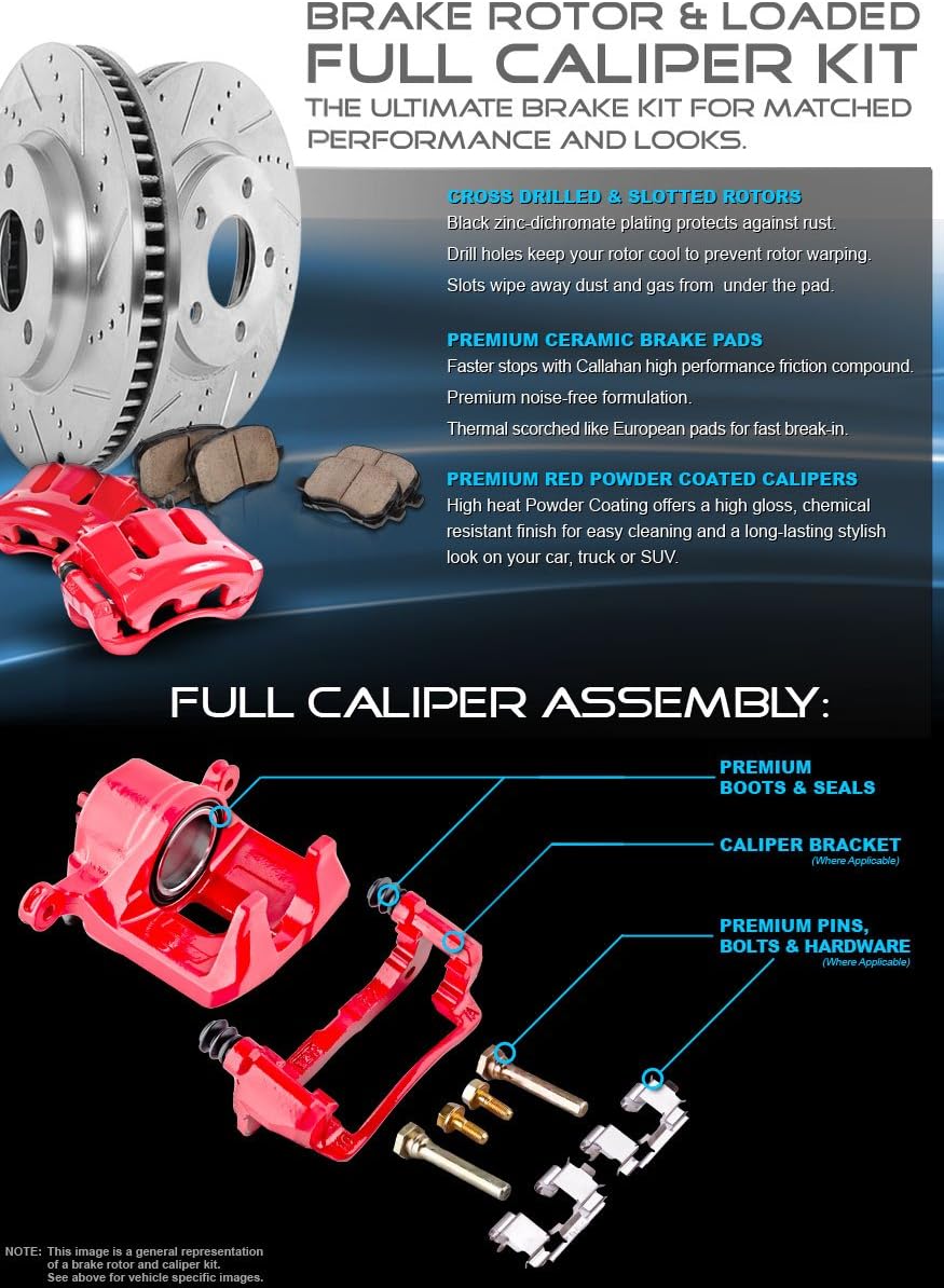 Powder Coated Red Calipers Rotors Ceramic Pads Performance Kit N835