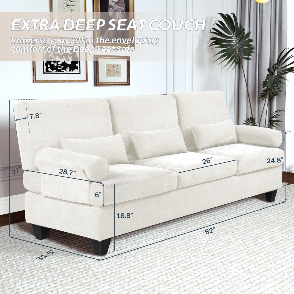 82" 3-seat Deep Seat Sofa with 3 Soft Pillows L600