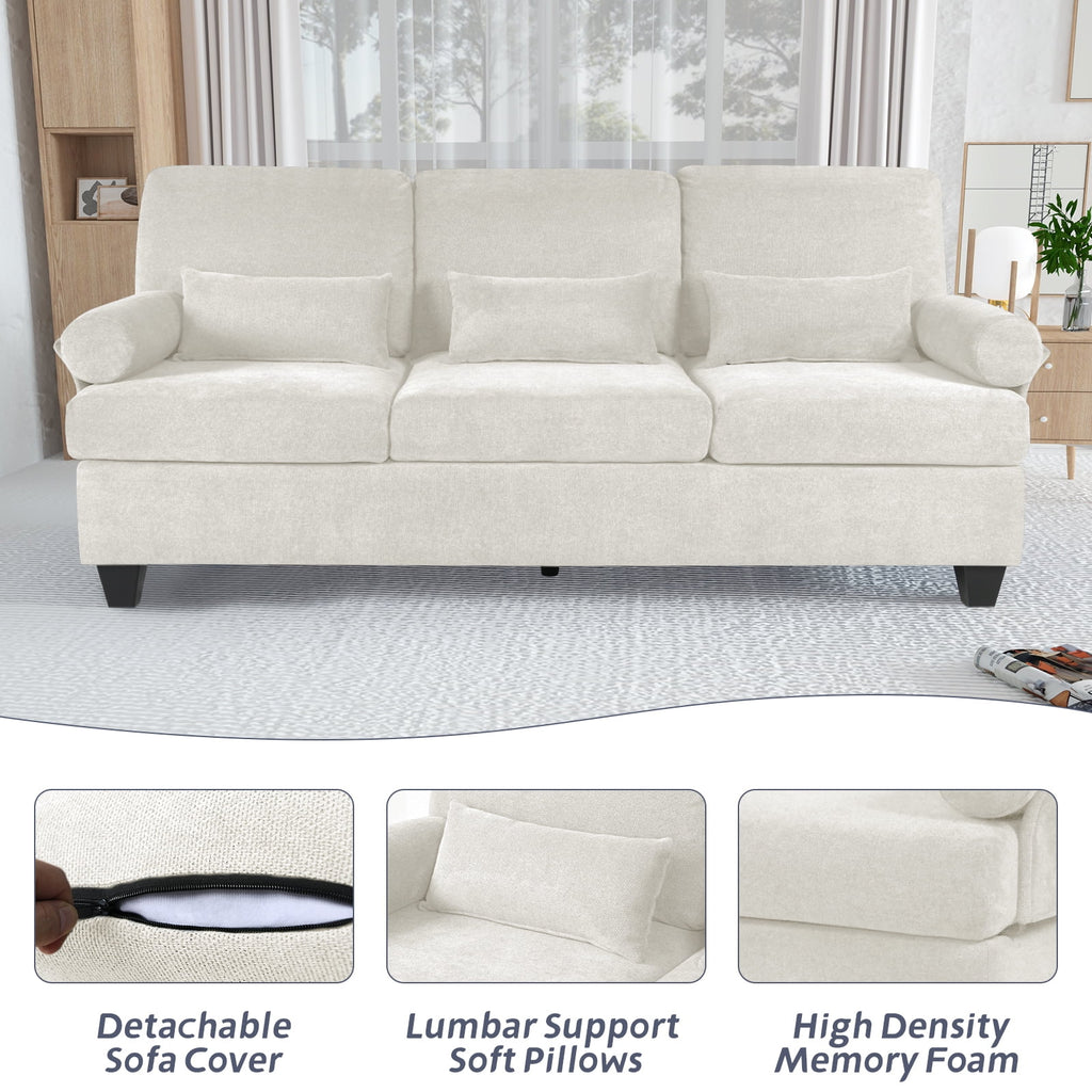 82" 3-seat Deep Seat Sofa with 3 Soft Pillows L600