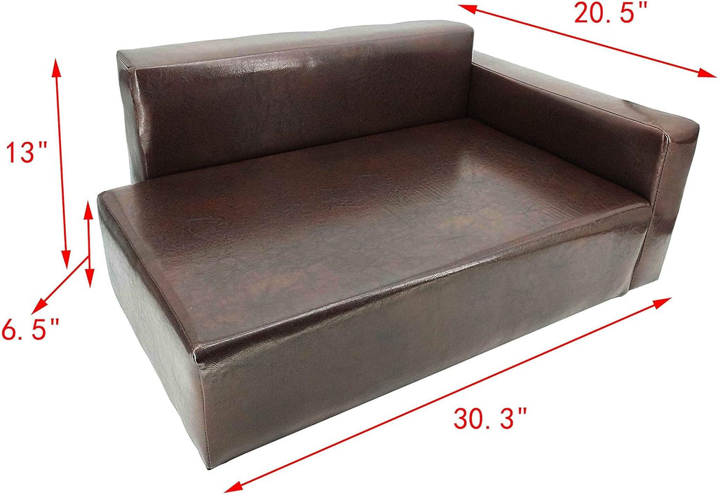 Brown Synthetic Leather Dog Sofa Bed I13915