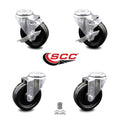 Black 4 inch Swivel Caster Set of 4 with Brake Y42727