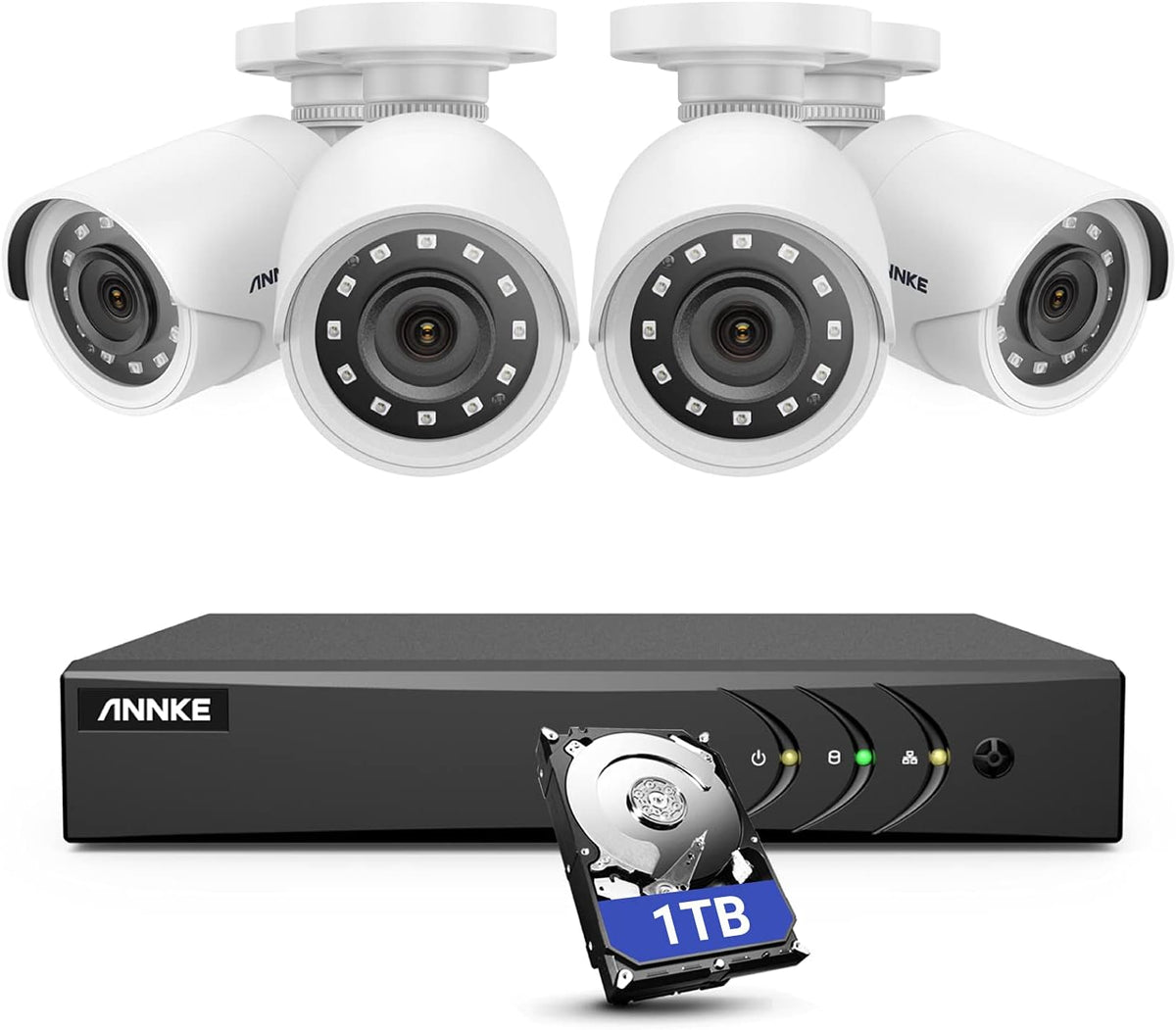 5MP Wired Security Camera System, 8CH DVR with 1 TB Hard Drive and 4 1080p Weatherproof Bullet Cameras Y86220