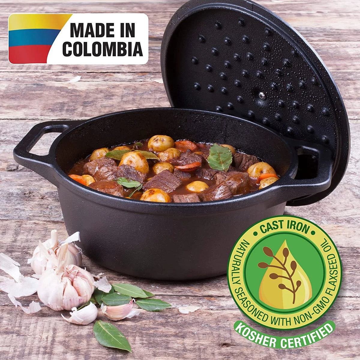 4-Quart Cast Iron Dutch Oven with Lid and Dual Loop Handles T7311