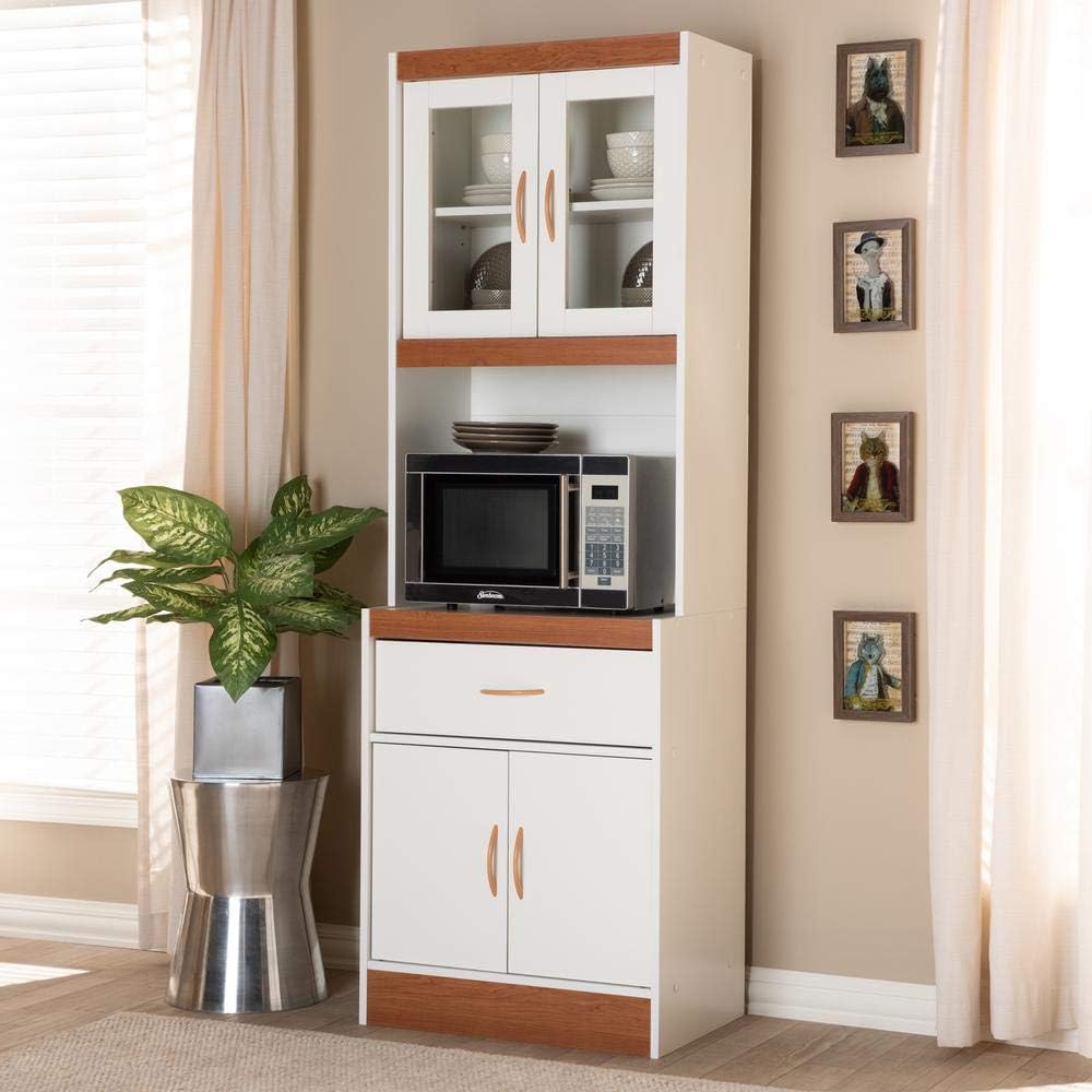 White and Cherry Finished Kitchen Cabinet and Hutch P590