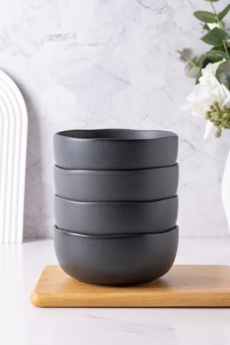 Stoneware Cereal Bowls Set of 6, 28oz Matte Black Q8250