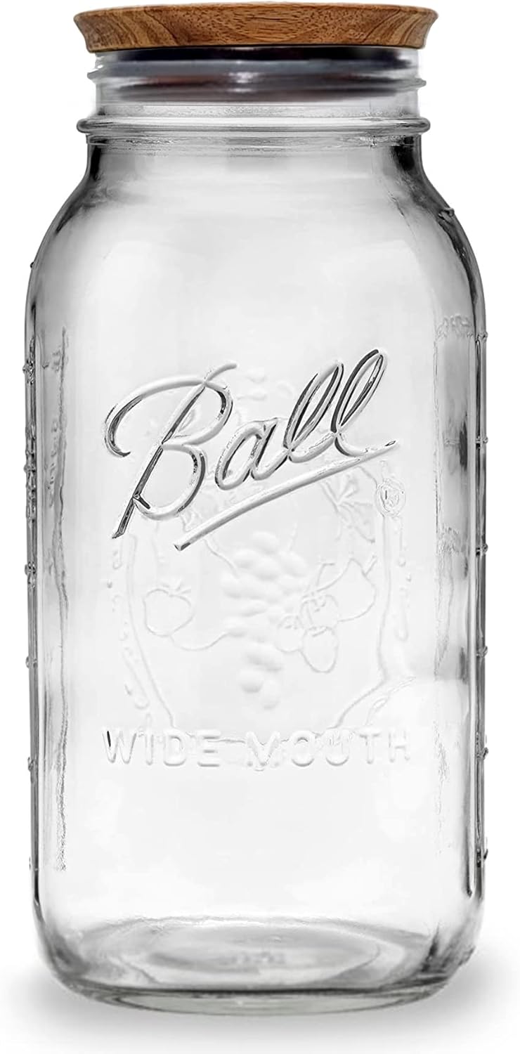 Wide Mouth 64 oz Half Gallon Mason Jar with Wooden Storage Lid H68098