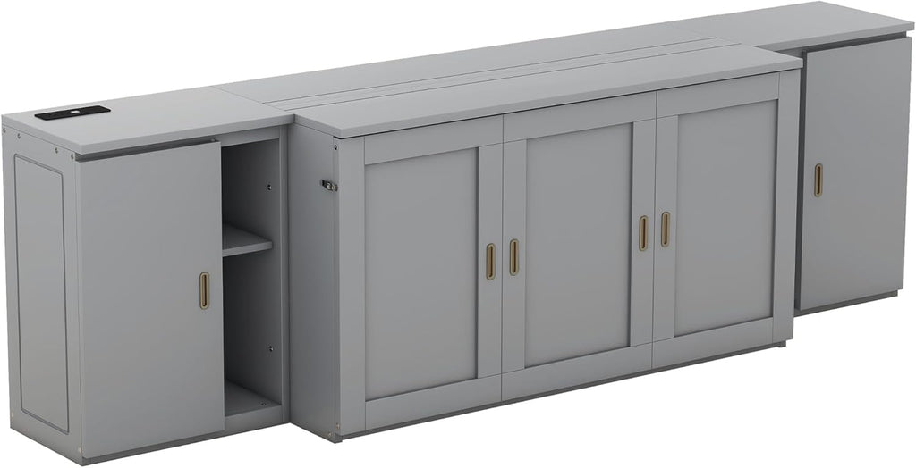 Queen Size Gray Murphy Wall Bed with Shelves and Cabinets K30720