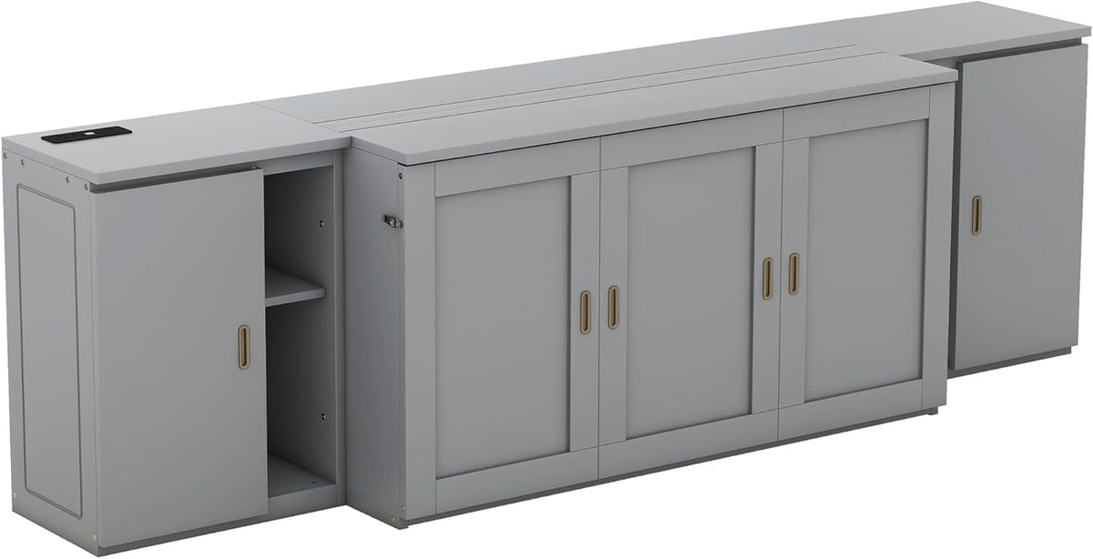Queen Size Gray Murphy Wall Bed with Shelves and Cabinets K30720