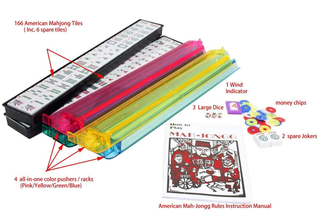 Violet Red Mahjong Set with 4 Color Pushers and Soft Bag Z175