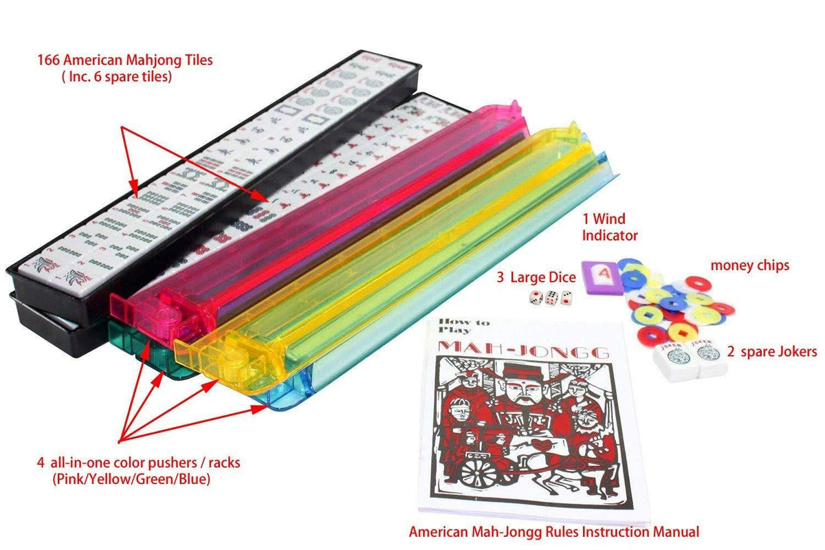 Violet Red Mahjong Set with 4 Color Pushers and Soft Bag Z175