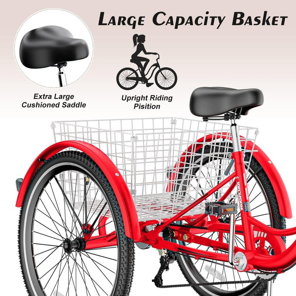Red 7 Speed 3 Wheel Adult Tricycle with Basket K61542