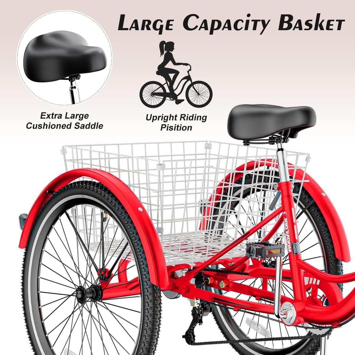 Red 7 Speed 3 Wheel Adult Tricycle with Basket K61542