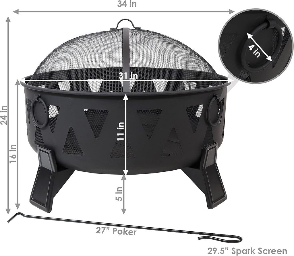25-Inch Steel Wood-Burning Fire Pit with Poker and Spark Screen H8543