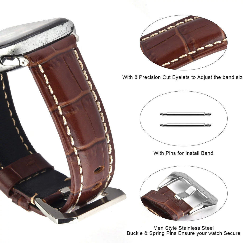 Khaki Leather Band 49mm 44mm 45mm 42mm Wristband L379