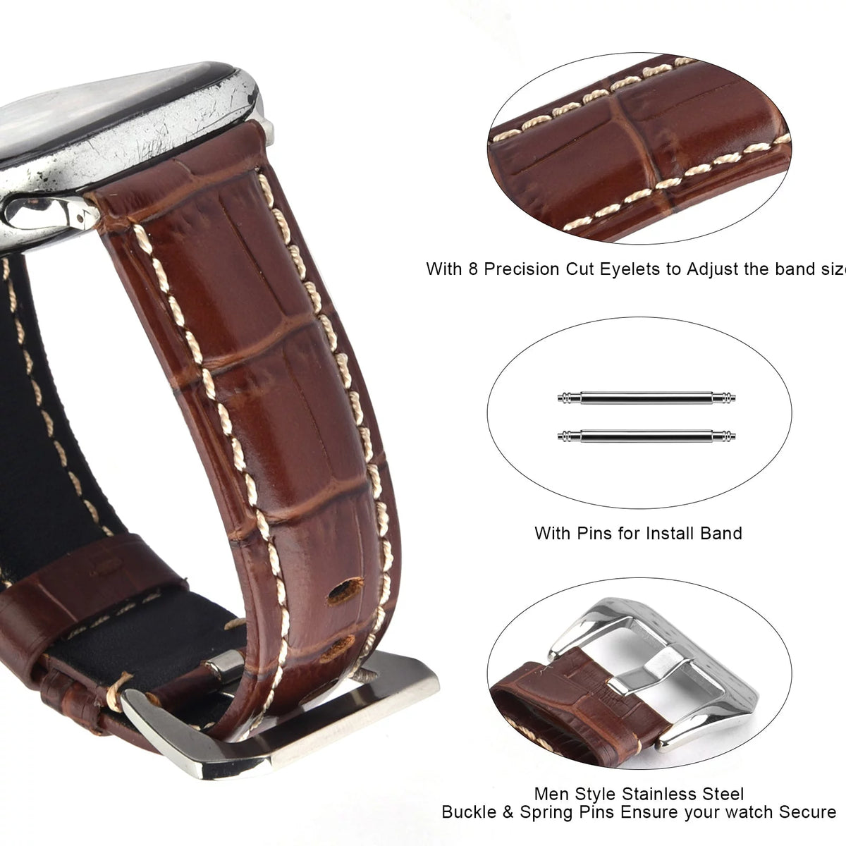 Khaki Leather Band 49mm 44mm 45mm 42mm Wristband L379