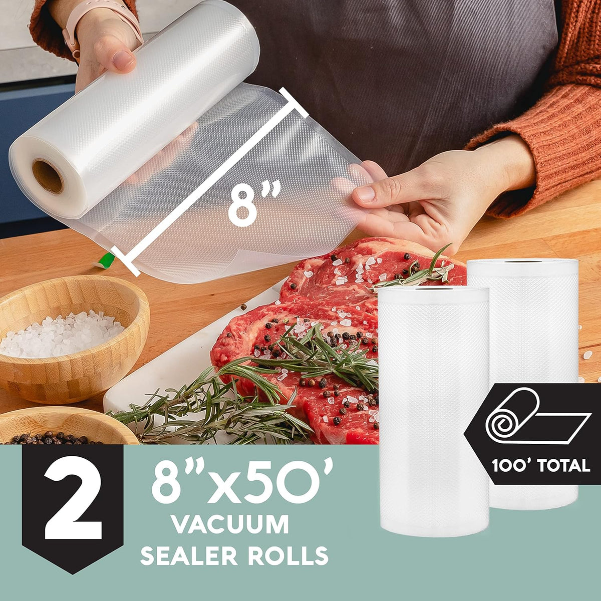 8 Inch x 50 Foot Vacuum Sealer Bags, Pack of 2 Y54583