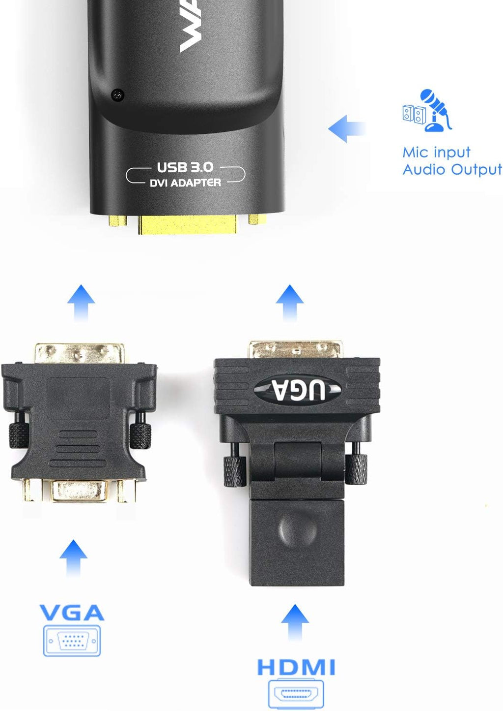 USB 3.0 to DVI/HDMI/VGA Video Adapter with Audio Port Pack of 2 D823802