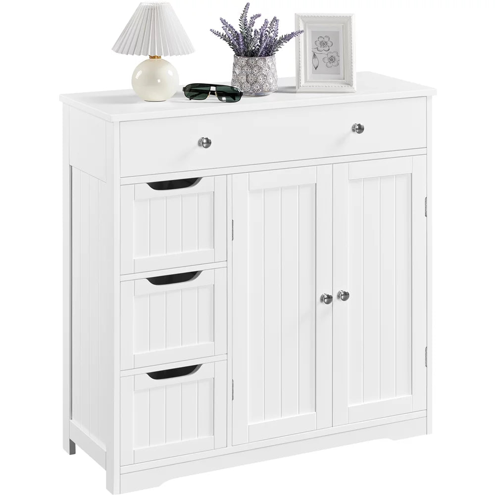 White 4 Drawer Floor Storage Cabinet with Adjustable Shelf G782
