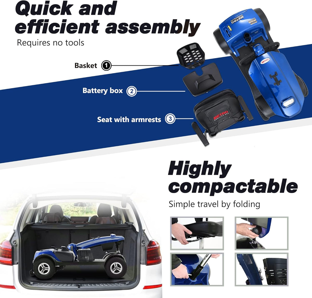 4 Wheel Folding Mobility Scooter 300lbs Max Weight X49805