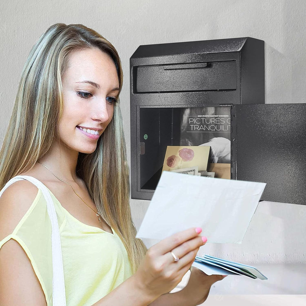 Extra Large Metal Wall Mount Locking Deposit Drop Box Safe (Black) U81350