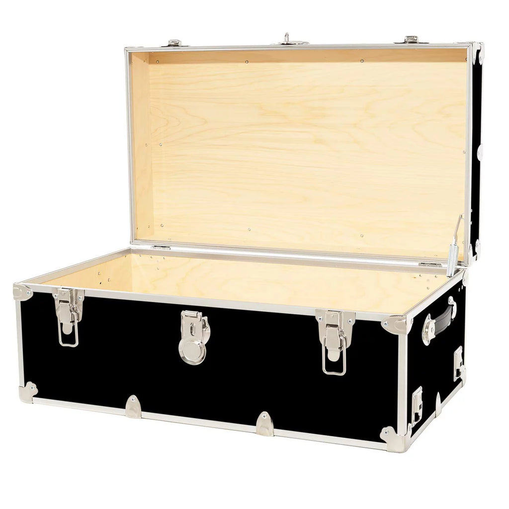 Large Leather Embossed Vinyl Trunk with Removable Wheels 32"x18"x14" (Black) R300152