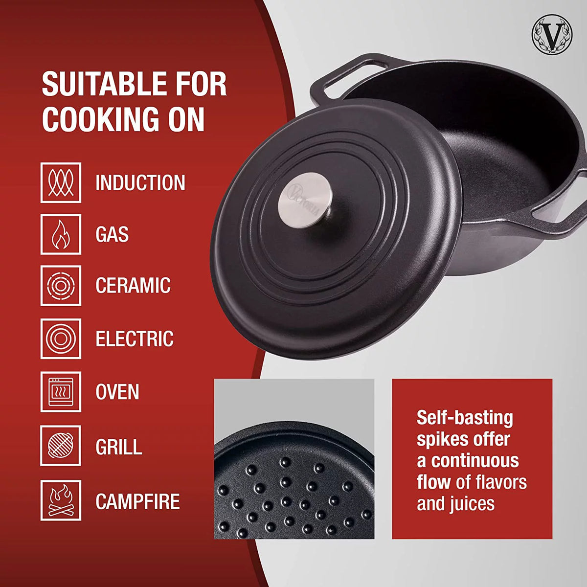 4-Quart Cast Iron Dutch Oven with Lid and Dual Loop Handles T7311