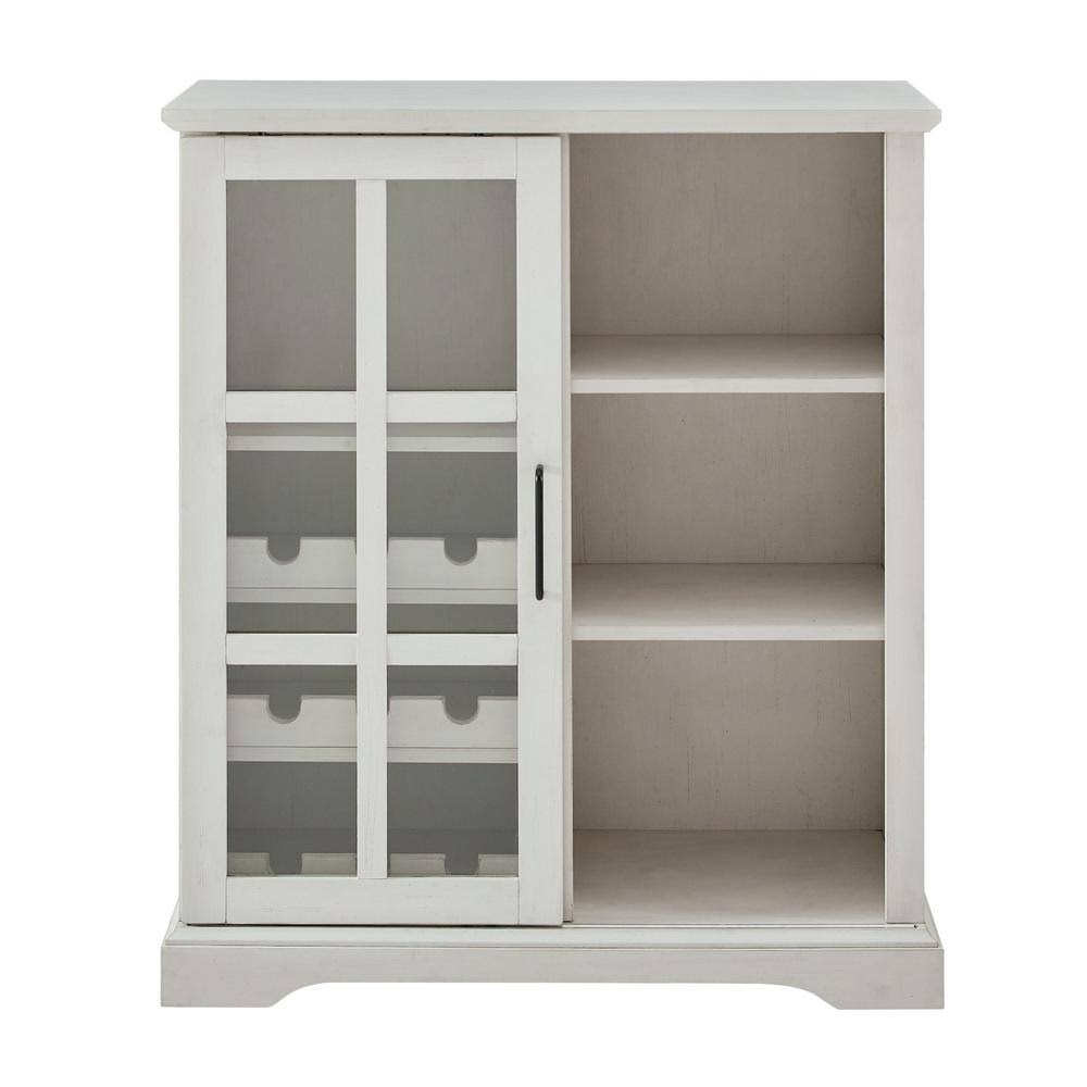 36 in. Brushed White Sliding Glass Door Bar Cabinet S820154