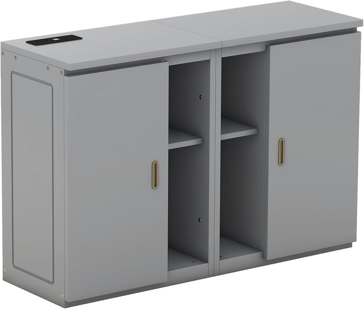 Queen Size Gray Murphy Wall Bed with Shelves and Cabinets K30720
