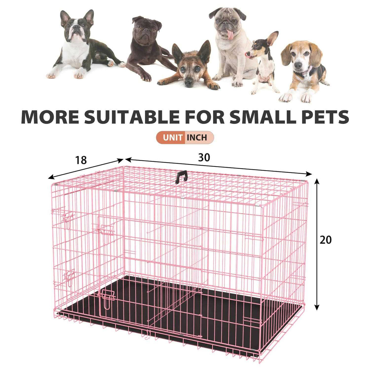 24,30,36,42,48 Inch Folding Metal Wire Dog Crate with Double-Door X29595