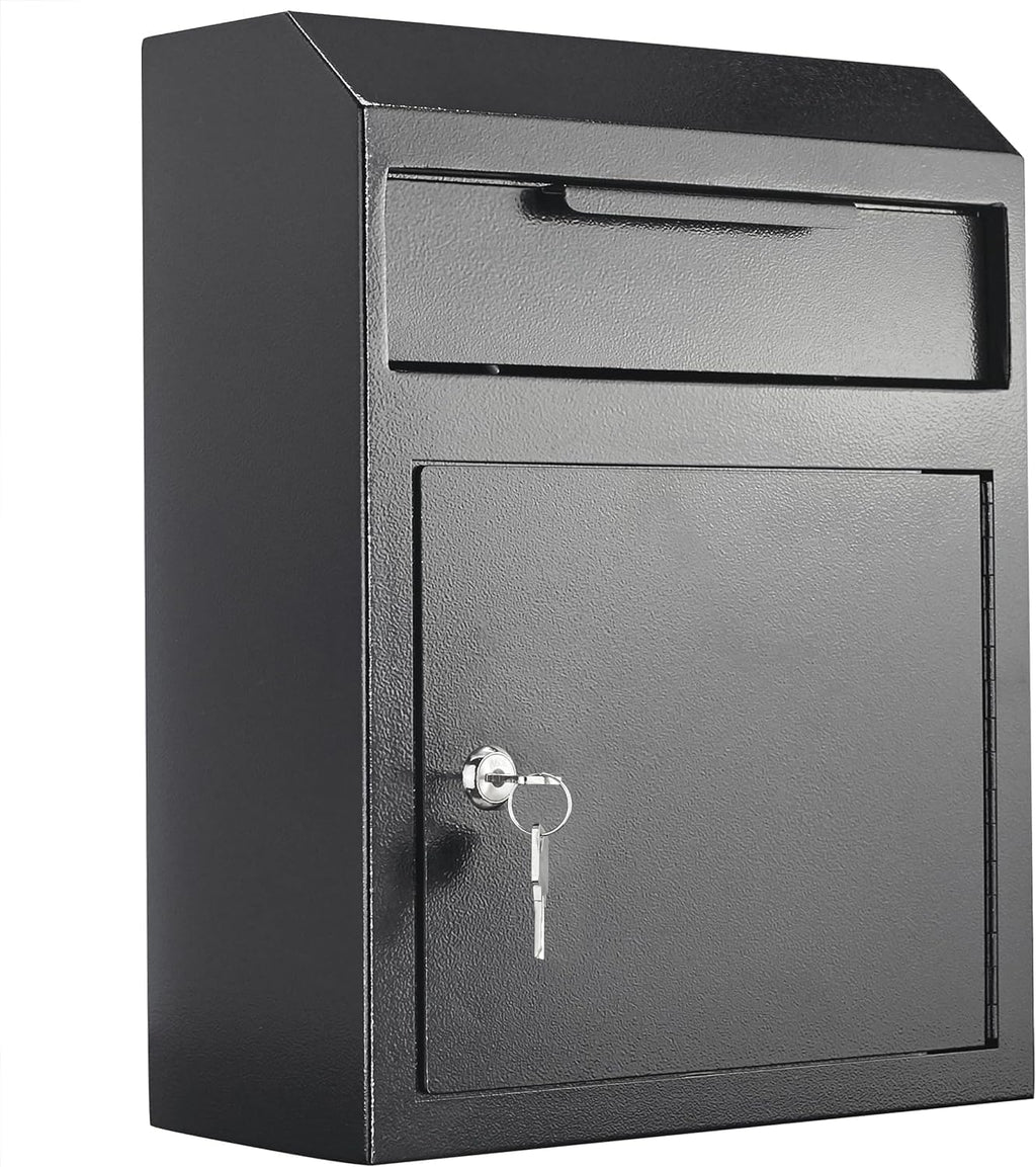 Extra Large Metal Wall Mount Locking Deposit Drop Box Safe (Black) U81350