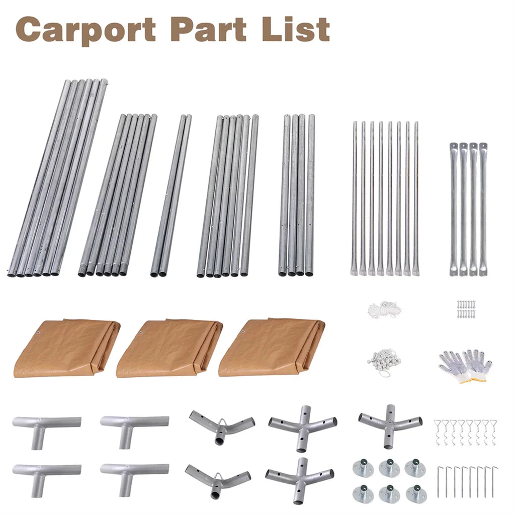 10' X 20' Heavy Duty Galvanized Car Canopy with Removable Sidewalls and Doors Beige Y16765