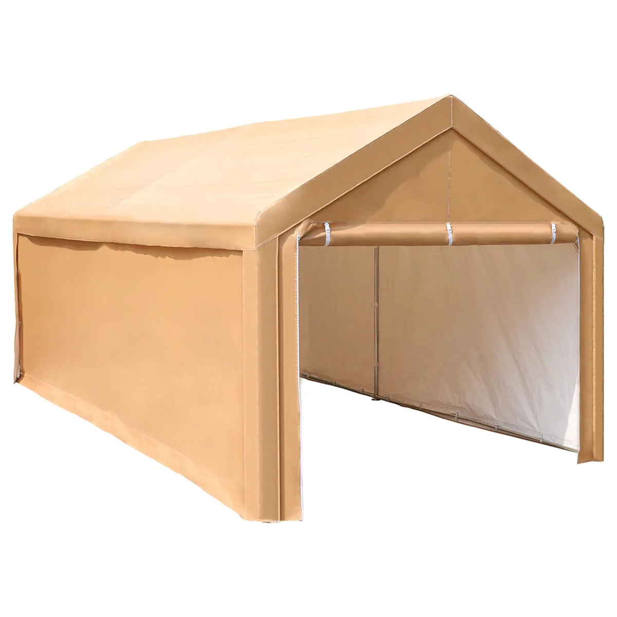 10' X 20' Heavy Duty Galvanized Car Canopy with Removable Sidewalls and Doors Beige Y16765