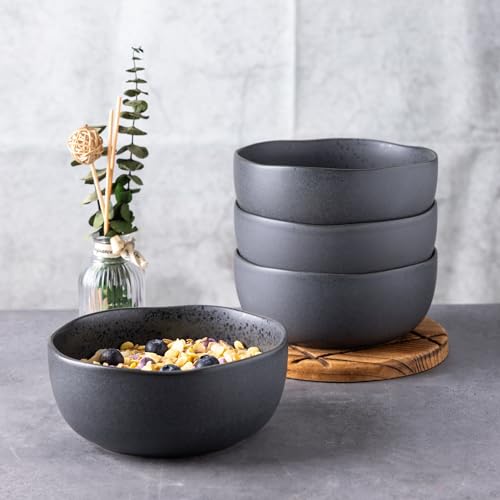 Stoneware Cereal Bowls Set of 6, 28oz Matte Black Q8250