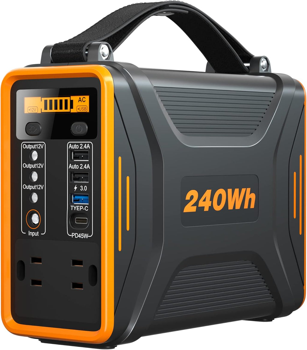 Portable Power Station, 240Wh LiFePO4 Battery, 200W Pure Sine Wave AC Outlet D73046