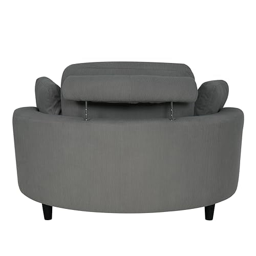 Oversized Corduroy Accent Barrel Chair with Adjustable Headrest, 4 Pillows, Storage Ottoman & Removable Tray M11824