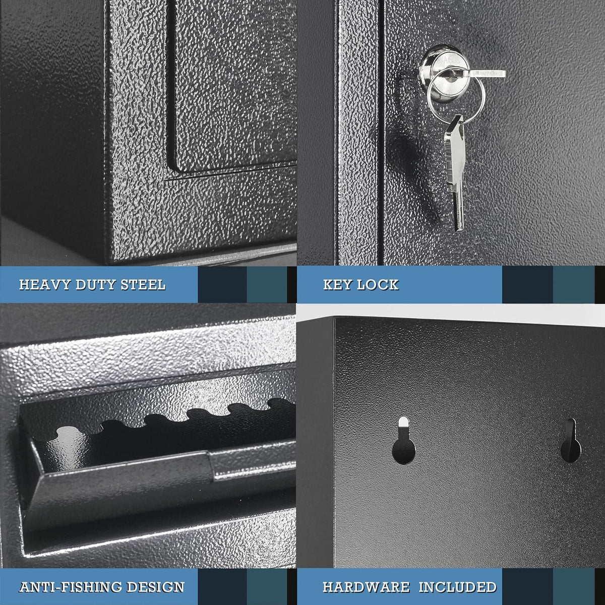 Extra Large Metal Wall Mount Locking Deposit Drop Box Safe (Black) U81350