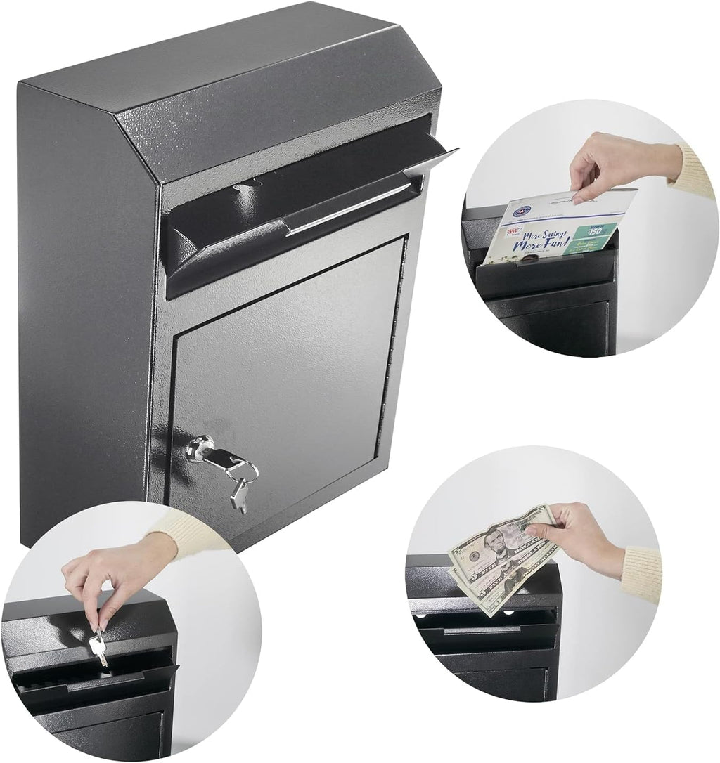 Extra Large Metal Wall Mount Locking Deposit Drop Box Safe (Black) U81350