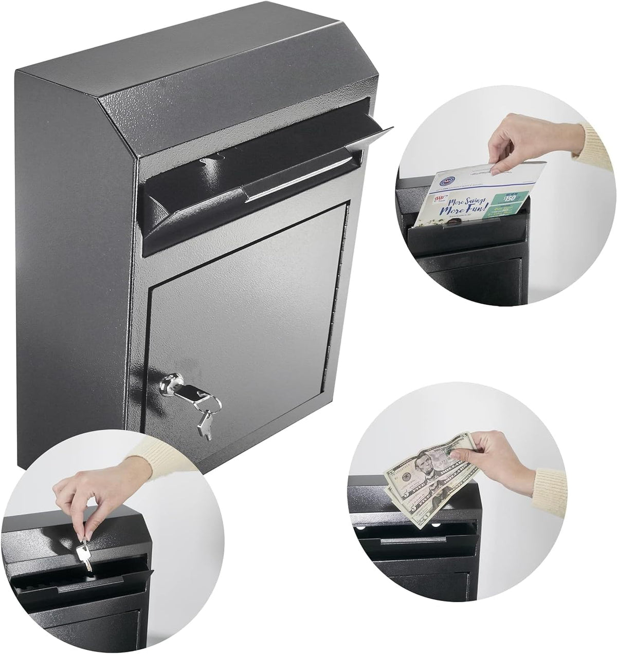 Extra Large Metal Wall Mount Locking Deposit Drop Box Safe (Black) U81350