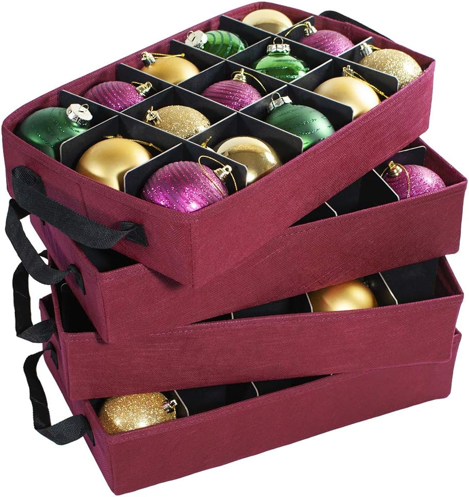 Christmas Ornament Storage Box with Adjustable Dividers, 4 Removable Trays H29066