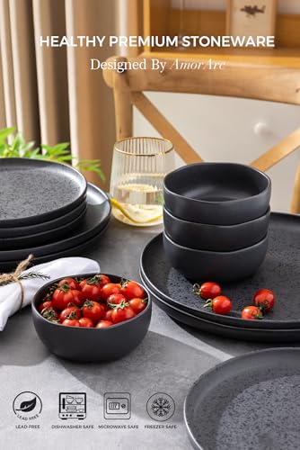 Stoneware Cereal Bowls Set of 6, 28oz Matte Black Q8250